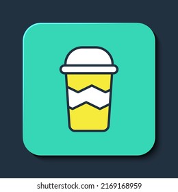 Filled outline Coffee cup to go icon isolated on blue background. Turquoise square button. Vector