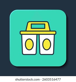 Filled outline Coffee cup to go icon isolated on blue background. Turquoise square button. Vector