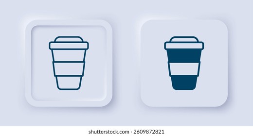 Filled and outline Coffee cup to go icon isolated on grey background. Square button. Vector