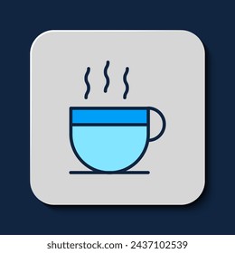 Filled outline Coffee cup icon isolated on blue background. Tea cup. Hot drink coffee.  Vector