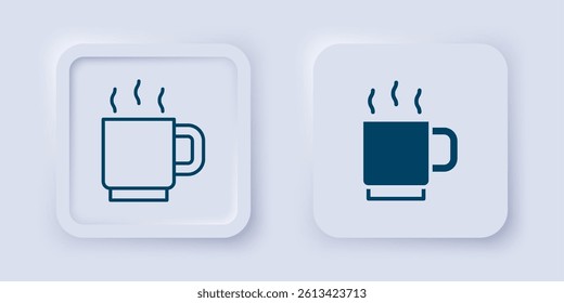 Filled and outline Coffee cup icon isolated on grey background. Tea cup. Hot drink coffee. Square button. Vector
