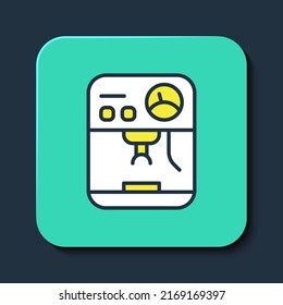 Filled outline Coffee machine icon isolated on blue background. Turquoise square button. Vector
