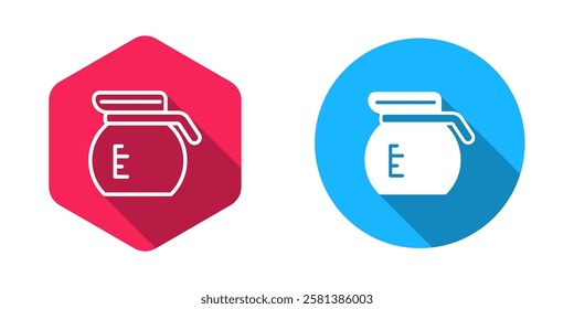 Filled and outline Coffee pot icon isolated with long shadow background.  Vector