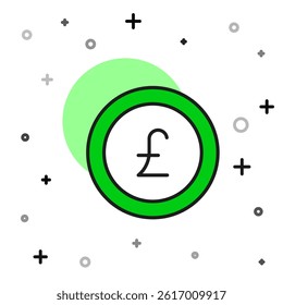 Filled outline Coin money with pound sterling symbol icon isolated on white background. Banking currency sign. Cash symbol.  Vector