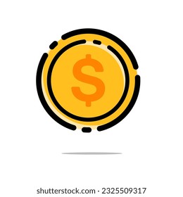 filled outline coin vector icon flat design illustration isolated on white