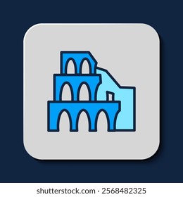 Filled outline Coliseum in Rome, Italy icon isolated on blue background. Colosseum sign. Symbol of Ancient Rome, gladiator fights.  Vector