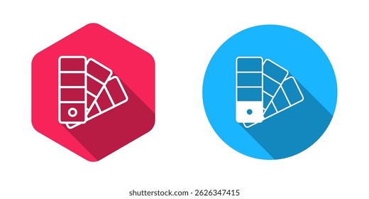 Filled and outline Color palette guide icon isolated with long shadow background.  Vector