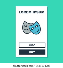 Filled outline Comedy and tragedy theatrical masks icon isolated on turquoise background.  Vector