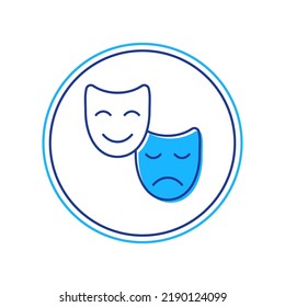 Filled outline Comedy and tragedy theatrical masks icon isolated on white background.  Vector