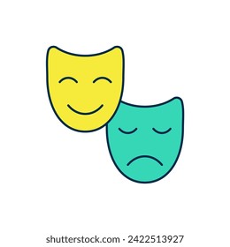 Filled outline Comedy and tragedy theatrical masks icon isolated on white background.  Vector