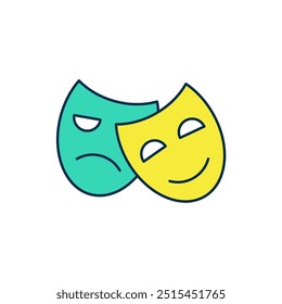 Filled outline Comedy and tragedy theatrical masks icon isolated on white background.  Vector