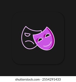 Filled outline Comedy and tragedy theatrical masks icon isolated on black background. Flat filled outline style with shadow. Vector