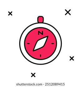 Contorno preenchido Ícone da bússola isolado no fundo branco. Símbolo de navegação de Windrose. Sinal de rosa dos ventos.  Vetor