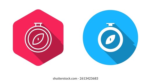 Filled and outline Compass icon isolated with long shadow background. Windrose navigation symbol. Wind rose sign.  Vector