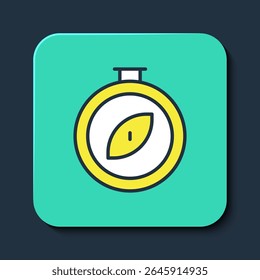 Filled outline Compass icon isolated on blue background. Windrose navigation symbol. Wind rose sign. Turquoise square button. Vector