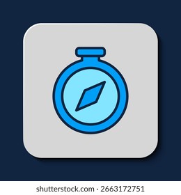 Filled outline Compass icon isolated on blue background. Windrose navigation symbol. Wind rose sign.  Vector