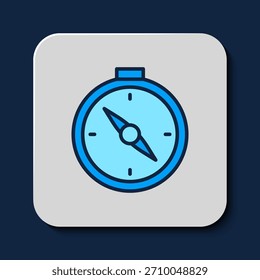 Esquema relleno Icono de brújula aislado sobre fondo azul. Símbolo de navegación de Windrose. Signo de la rosa del viento.  Vector