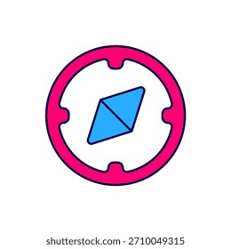 Icono de brújula de contorno lleno aislado sobre fondo blanco. Símbolo de navegación de Windrose. Signo de la rosa del viento.  Vector