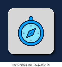 Filled outline Compass icon isolated on blue background. Windrose navigation symbol. Wind rose sign.  Vector