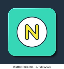 Filled outline Compass north icon isolated on blue background. Windrose navigation symbol. Wind rose sign. Turquoise square button. Vector