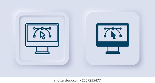 Filled and outline Computer display with vector design program icon isolated on isolated on grey background. Photo editor software with user interface. Square button. Vector