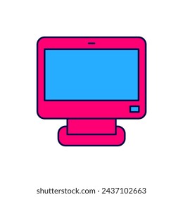 Filled outline Computer monitor screen icon isolated on white background. Electronic device. Front view.  Vector