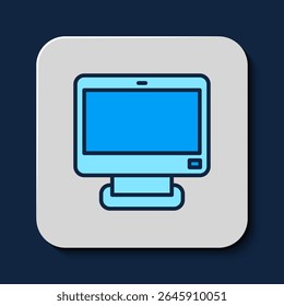 Filled outline Computer monitor screen icon isolated on blue background. Electronic device. Front view.  Vector