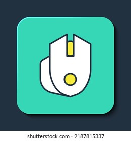 Filled outline Computer mouse gaming icon isolated on blue background. Optical with wheel symbol. Turquoise square button. Vector