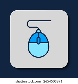 Filled outline Computer mouse gaming icon isolated on blue background. Optical with wheel symbol.  Vector