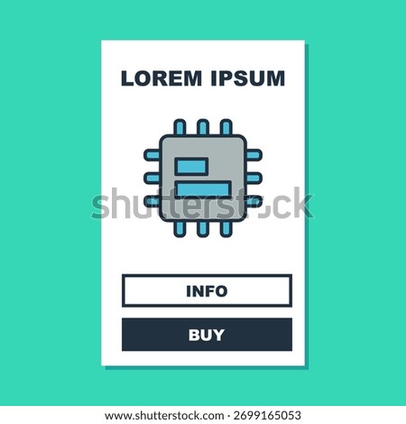 Filled outline Computer processor with microcircuits CPU icon isolated on turquoise background. Chip or cpu with circuit board. Micro processor.  Vector