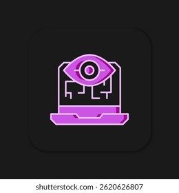 Filled outline Computer vision icon isolated on black background. Technical vision, eye circuit, video surveillance system, augmented reality systems. Flat filled outline style with shadow. Vector