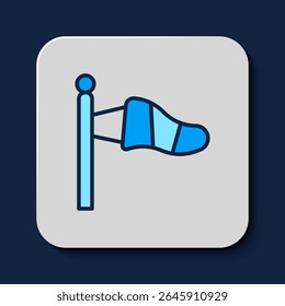 Cone meteorologia cone vento vento palheta ícone isolado no fundo azul. Windsock indica a direção e a força do vento.  Vetor
