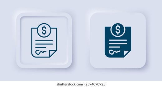 Filled and outline Contract money icon isolated on grey background. Banking document dollar file finance money page. Square button. Vector