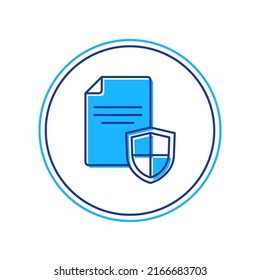 Filled outline Contract with shield icon isolated on white background. Insurance concept. Security, safety, protection, protect concept.  Vector
