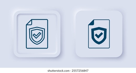 Filled and outline Contract with shield icon isolated on grey background. Insurance concept. Security, safety, protection, protect concept. Square button. Vector