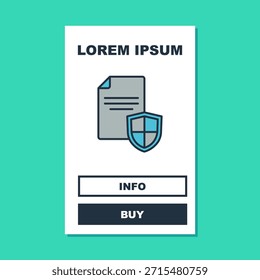 Filled outline Contract with shield icon isolated on turquoise background. Insurance concept. Security, safety, protection, protect concept.  Vector
