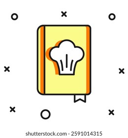 Filled outline Cookbook icon isolated on white background. Cooking book icon. Recipe book. Fork and knife icons. Cutlery symbol. Flat filled outline style with shadow. Vector