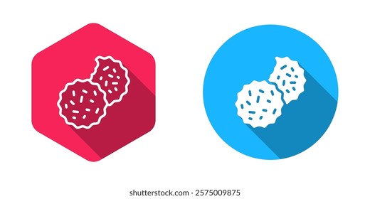 Filled and outline Cookie or biscuit with chocolate icon isolated with long shadow background.  Vector