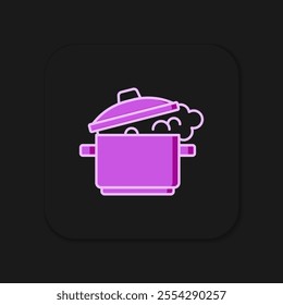 Filled outline Cooking pot icon isolated on black background. Boil or stew food symbol. Flat filled outline style with shadow. Vector