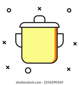 Filled outline Cooking pot icon isolated on white background. Boil or stew food symbol. Flat filled outline style with shadow. Vector