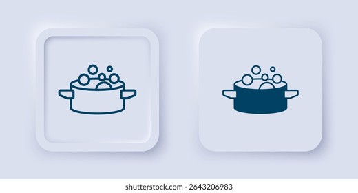 Filled and outline Cooking pot icon isolated on grey background. Boil or stew food symbol. Square button. Vector