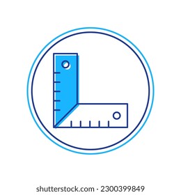 Icono de regla de esquina de contorno relleno aislado en fondo blanco. Setsquare, regla angular, carpintería, utensil de medida, escala.  Vector