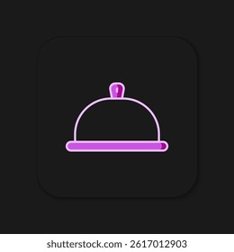 Filled outline Covered with a tray of food icon isolated on black background. Tray and lid sign. Restaurant cloche with lid. Flat filled outline style with shadow. Vector