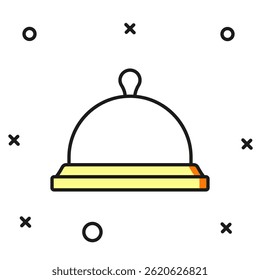 Filled outline Covered with a tray of food icon isolated on white background. Tray and lid sign. Restaurant cloche with lid. Flat filled outline style with shadow. Vector