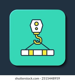 Filled outline Crane hook icon isolated on blue background. Industrial hook icon. Turquoise square button. Vector