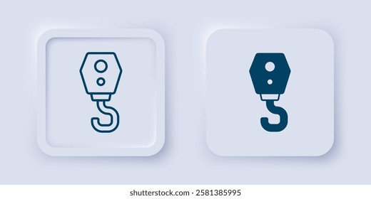 Filled and outline Crane hook icon isolated on grey background. Industrial hook icon. Square button. Vector