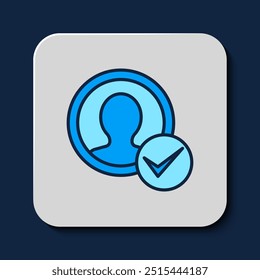 Icono de pantalla de Cuenta de Create de contorno lleno aislado sobre fondo azul.  Vector
