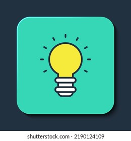 Filled outline Creative lamp light idea icon isolated on blue background. Concept ideas inspiration, invention, effective thinking, knowledge and education. Turquoise square button. Vector