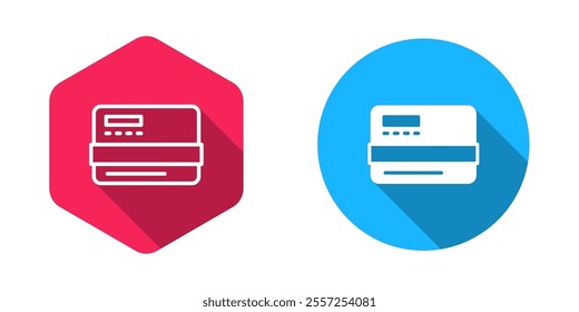Filled and outline Credit card icon isolated with long shadow background. Online payment. Cash withdrawal. Financial operations. Shopping sign.  Vector