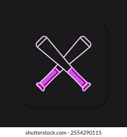 Filled outline Crossed baseball bat icon isolated on black background. Flat filled outline style with shadow. Vector